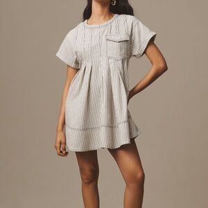 Pilcro Striped Short Sleeve Denim blue Mini Swing Dress Size Medium